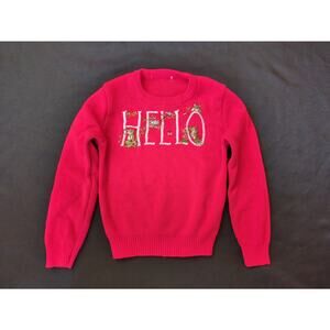 Vintage 70s Kids Sweater "Hello" Woodland Animals Cottage Embroidered Owl